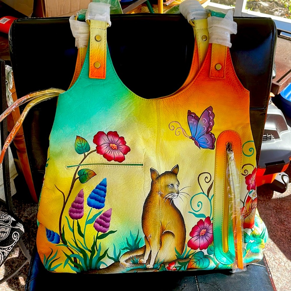 Indies hand-painted, genuine leather handbag